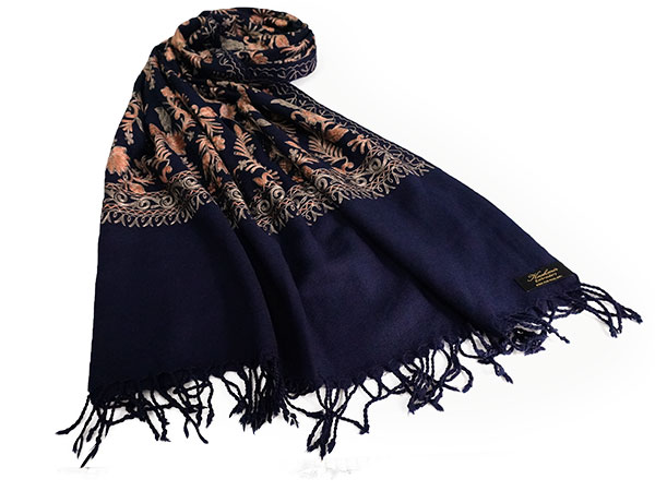 ストール 紺地更紗柄 ール 刺繍 フリーサイズ 大判 おしゃれ 秋 冬