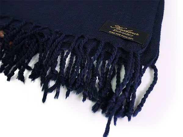 ストール 紺地更紗柄 ール 刺繍 フリーサイズ 大判 おしゃれ 秋 冬