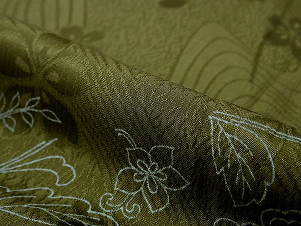 長襦袢＋訪問着※帯揚帯締無　正絹　トールサイズ　おしどり緑花枝葉金落款O8 長襦袢＋訪問着※帯揚帯締無 正絹 トールサイズ おしどり緑花