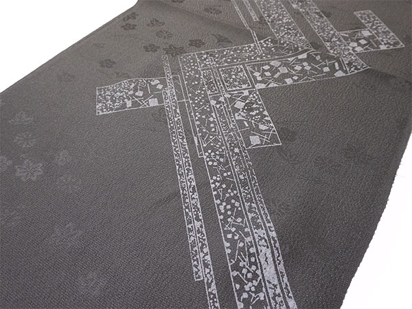 帯揚げ 帯締め セット 正絹 カジュアル向き 丸組 グレー 幾何学柄