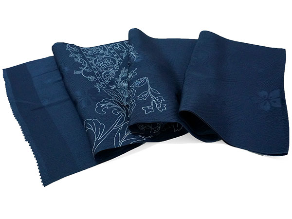 帯揚げ 帯締め セット 正絹 カジュアル向き 丸組 紺 花柄 流水地紋 帯