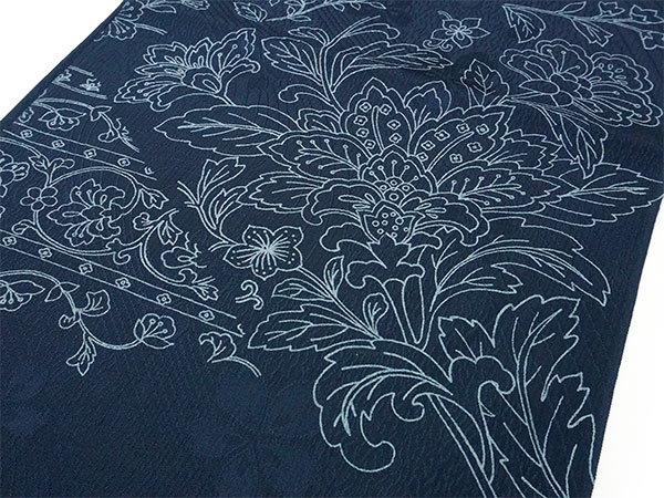 帯揚げ 帯締め セット 正絹 カジュアル向き 丸組 紺 花柄 流水地紋 帯