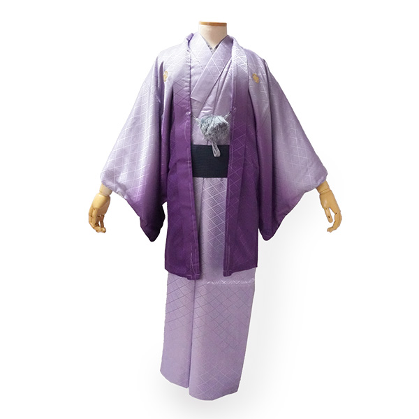 着物 羽織 2点セット 成人式 卒業式 無地 紫ボカシ 4号 5号 6号 7号 8