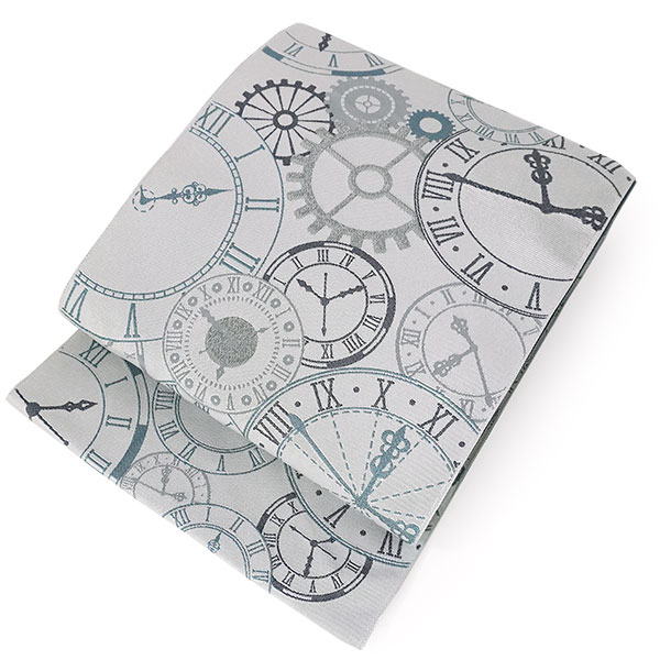 名古屋帯 新品 仕立て上がり 時計柄 全3色 ベージュ グレー ブラック