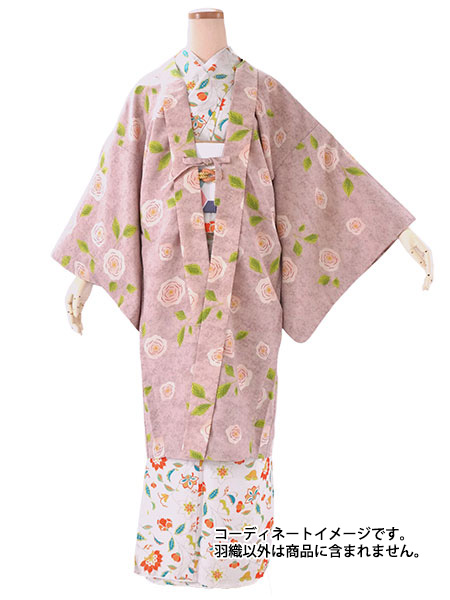 長羽織 洗える羽織 着物コート 冬 レディース くすみピンク地 椿 羽織