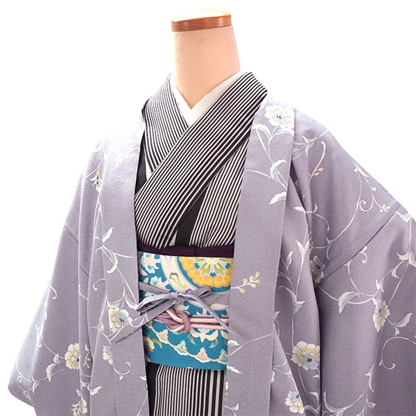 長羽織 洗える羽織 着物コート 冬 レディース 薄紫地 花唐草 羽織 羽織