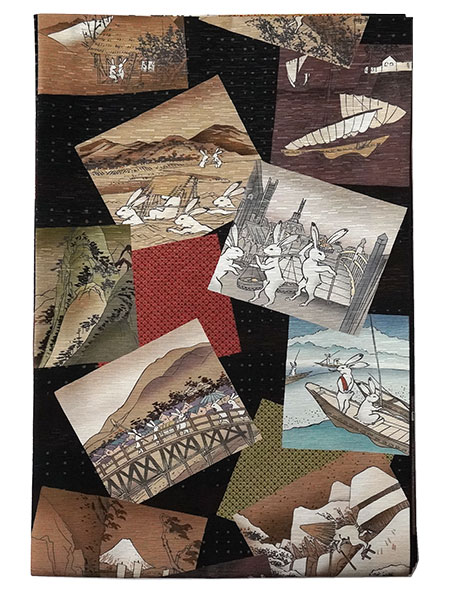 WAKAA 京袋帯　東海道五十三次　新品 京袋帯 WAKKA帯 単品 黒 うさぎ 東海道五十三次 帯 正絹 兎 動物
