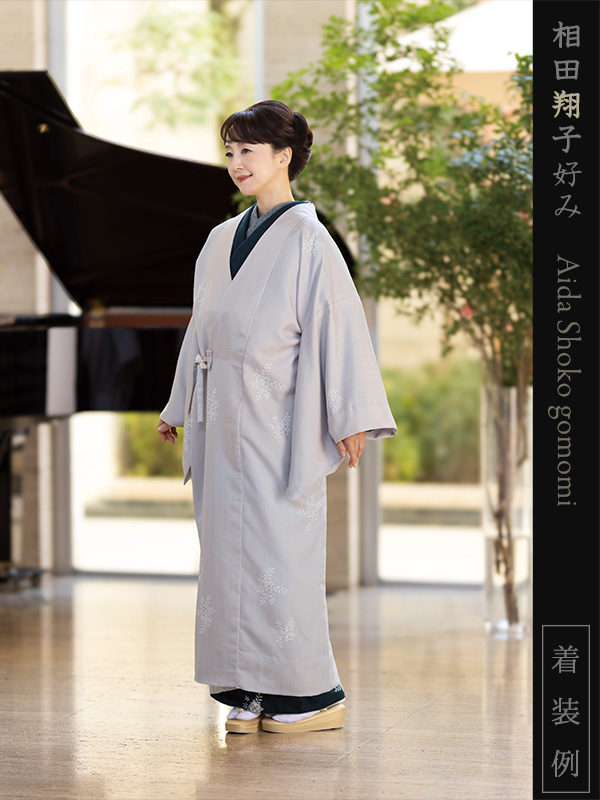 雨コート 反物 着物用 撥水加工 ライトグレー 宝相華 更紗 セミオーダー 仕立て付 XS S M L XL 相田翔子好み |  | 06