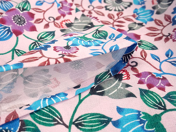 洗える 夏着物 浴衣 単品 ピンク 琉球更紗 Sサイズ 紅型 ブラン