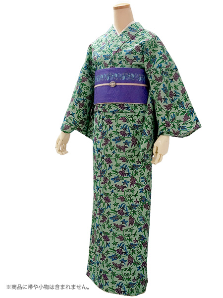 グリーン　浴衣単品 utatane｜ニコアンティーク 浴衣3点セット グリーンの花輪よろけ