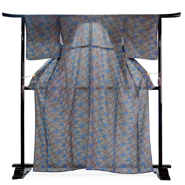 洗える 夏着物 浴衣 単品 グレー ウコン Sサイズ 紅型 ブランジュジュ