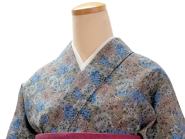 洗える 夏着物 浴衣 単品 グレー ウコン Sサイズ 紅型 ブランジュジュ