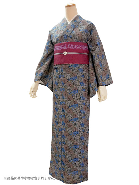 洗える 夏着物 浴衣 単品 グレー ウコン Sサイズ 紅型 ブランジュジュ