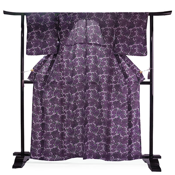 洗える 夏着物 浴衣 単品 パープル ブーゲンビリア Sサイズ 紅型