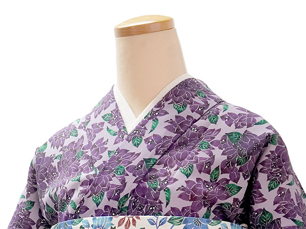 洗える 夏着物 浴衣 単品 パープル ブーゲンビリア Sサイズ 紅型