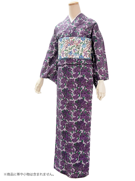 洗える 夏着物 浴衣 単品 パープル ブーゲンビリア Sサイズ 紅型
