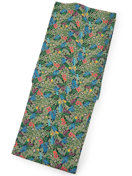 洗える 夏着物 浴衣 単品 グリーン ゴーヤ Mサイズ 紅型 ブラン