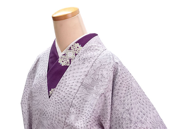 着物 雨コート 撥水加工 パープル 菊 Lサイズ 仕立て上がり ワンピース