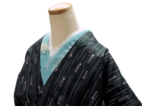 着物 雨コート 撥水加工 ブラック かんざし柄 Lサイズ 仕立て上がり ワンピース 道中着衿 ポリエステル 塵除け |  | 05