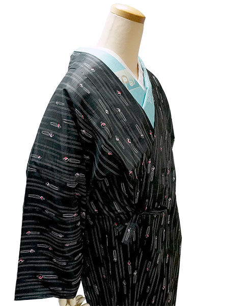 着物 雨コート 撥水加工 ブラック かんざし柄 Lサイズ 仕立て上がり ワンピース 道中着衿 ポリエステル 塵除け |  | 07