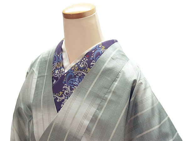 着物 雨コート 撥水加工 グレー ぼかし 縞 XSサイズ 仕立て上がり ワンピース 道中着衿 ポリエステル 塵除け |  | 05