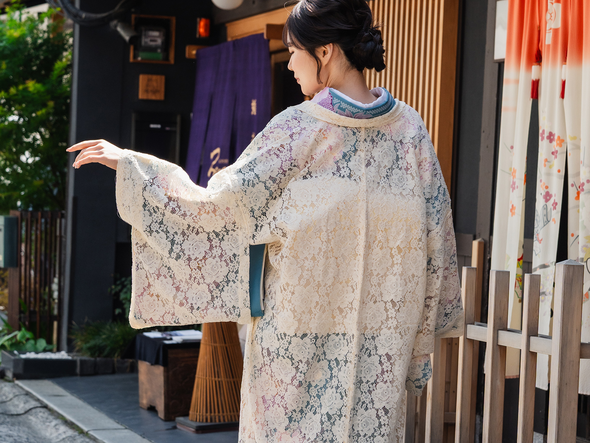 レース羽織 着物 オフホワイト 花柄 Mサイズ 薄羽織 長羽織 レース羽織 着物 オフホワイト 花柄 Mサイズ 薄羽織 長羽織