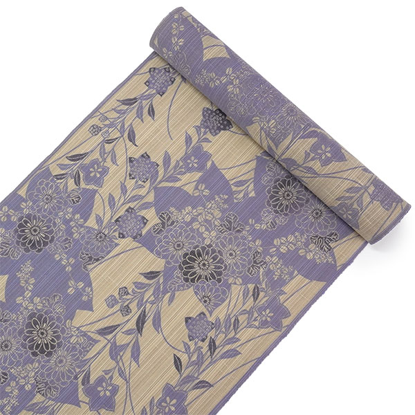 竺仙 浴衣 夏着物 反物 単品 引き染 綿 松煙染小紋 生成地 紫 秋草 萩