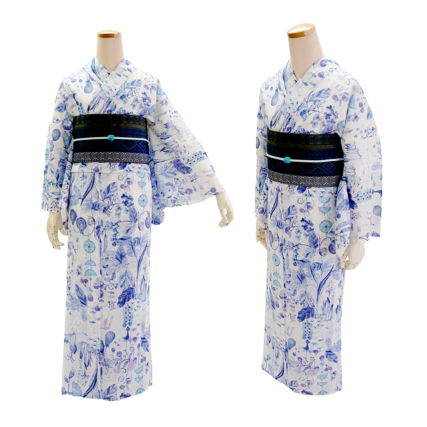 浴衣 レディース 単品 みすゞうた フリーサイズ 綿絽 ホワイト