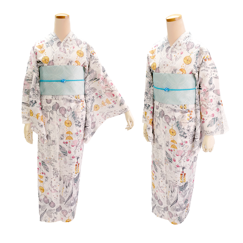 浴衣 レディース 単品 みすゞうた フリーサイズ 綿絽 ホワイト レッド