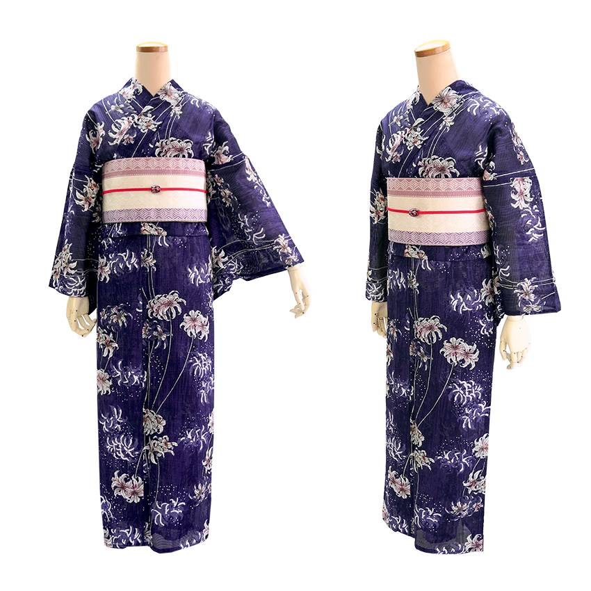 浴衣 レディース 単品 みすゞうた フリーサイズ 綿絽 パープル