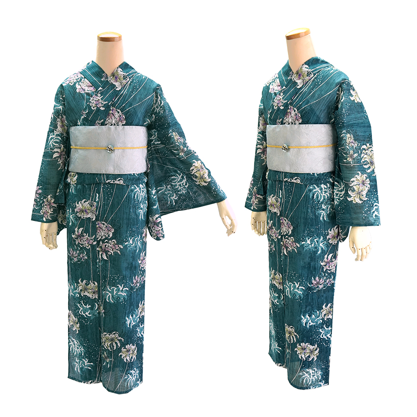 浴衣 レディース 単品 みすゞうた フリーサイズ 綿絽 ブルーグリーン