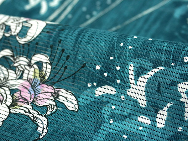 【未使用近い美品】 綿絽浴衣 単品 夏の風情◆上品な紺地×花模様◆希少裄丈長め 浴衣 レディース 単品 みすゞうた フリーサイズ 綿絽 ブルーグリーン