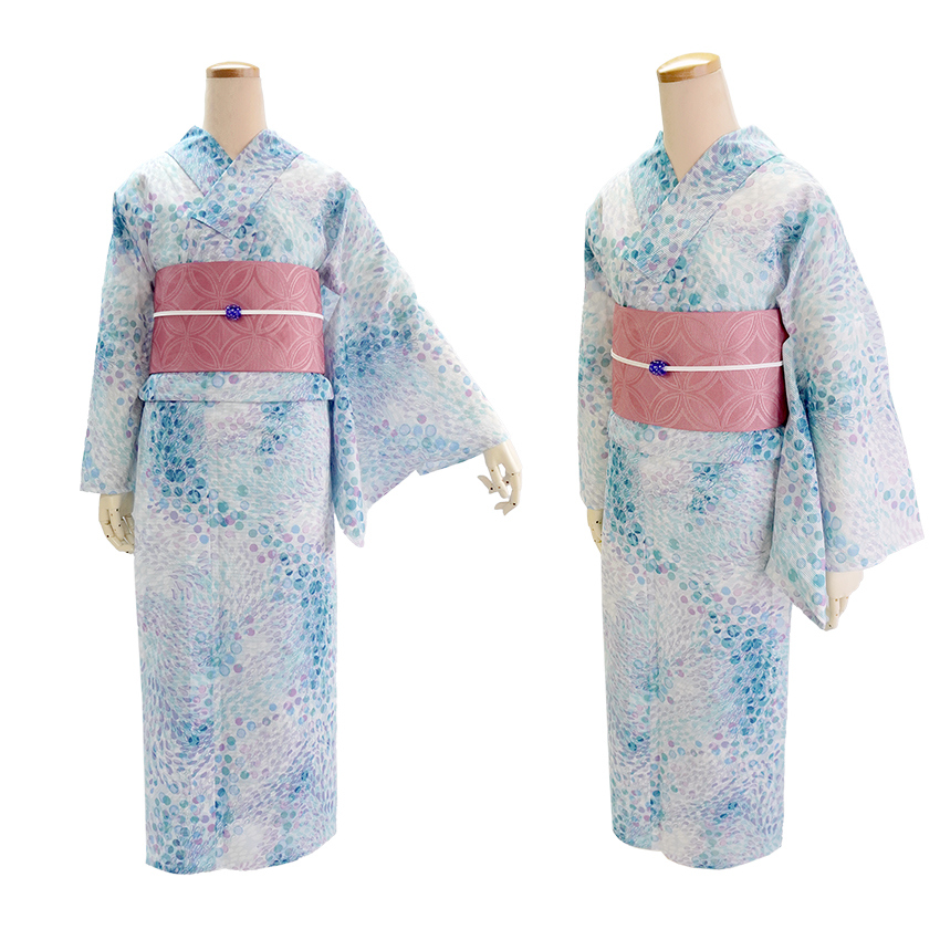 浴衣 レディース 単品 みすゞうた フリーサイズ 綿絽 ブルー 水玉