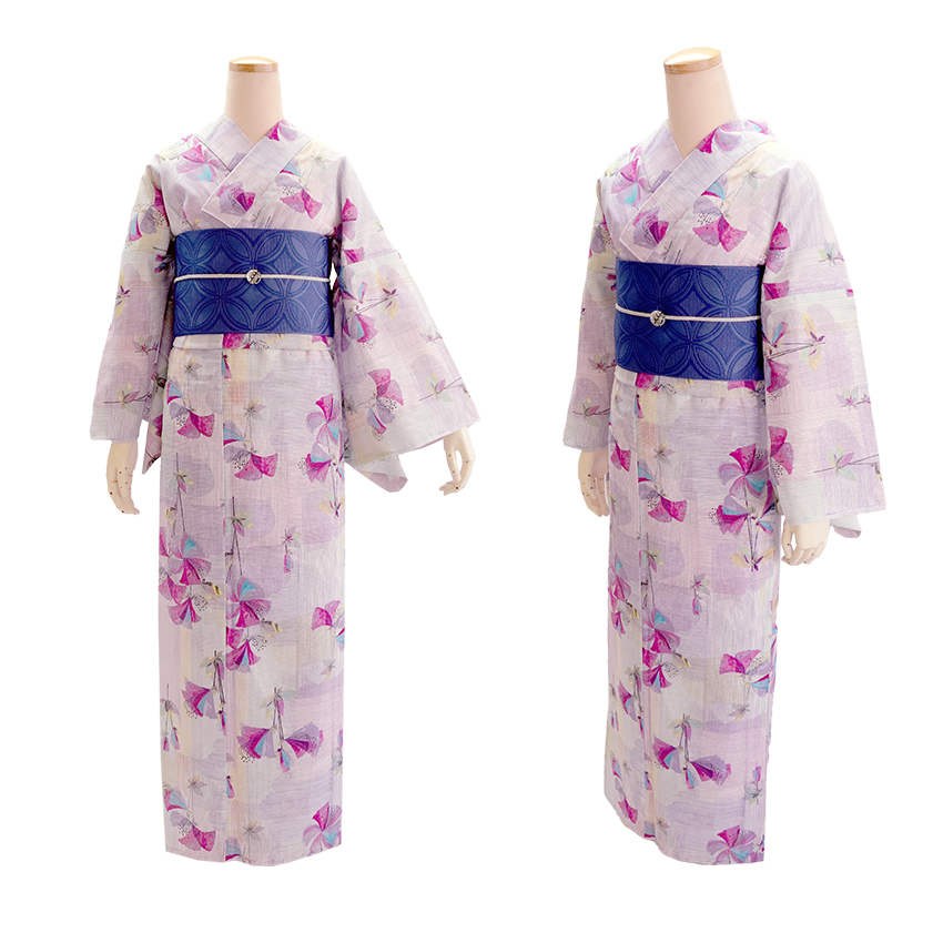 浴衣 レディース 単品 みすゞうた フリーサイズ 綿絽 パープル つつじ