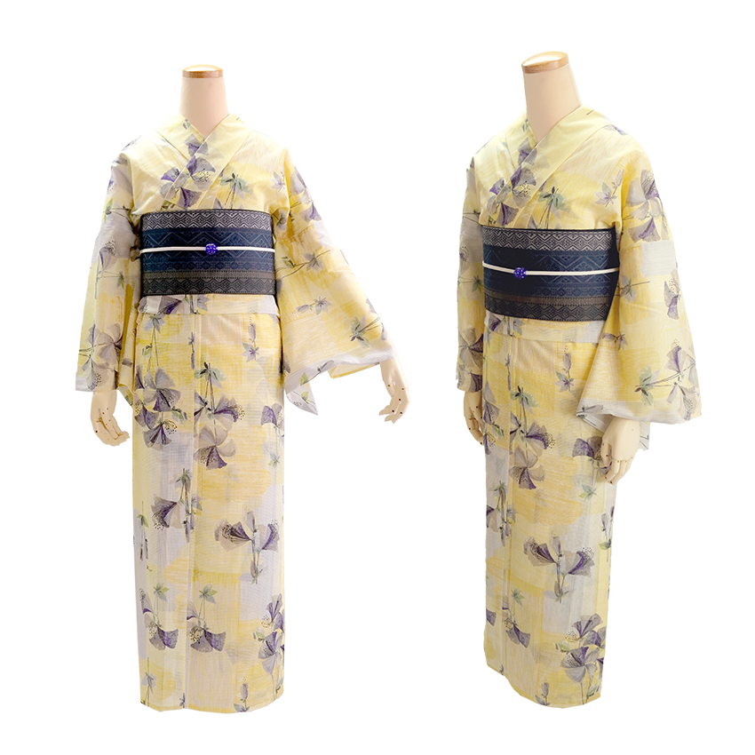 浴衣 レディース 単品 みすゞうた フリーサイズ 綿絽 イエロー つつじ