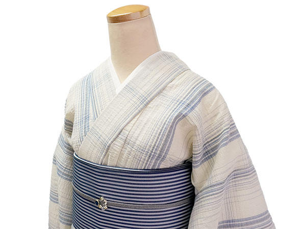 浴衣 単品 女性用 しじら織 フリーサイズ 綿麻 縞模様 NO34936-01 浴衣 単品 女性用 しじら織 フリーサイズ 綿麻 縞模様 NO34936