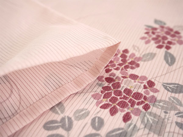 洗える 夏着物 絽 お仕立て上がり 単品 ピンク 花 あじさい 杜若 萩 M