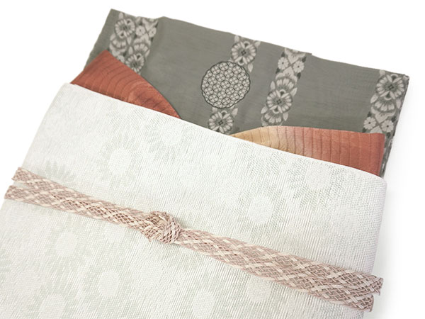 洗える着物 夏きもの 紗 コーディネートセット 4点 L グレー 更紗 縞