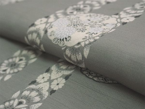 洗える着物 夏きもの 紗 コーディネートセット 4点 L グレー 更紗 縞