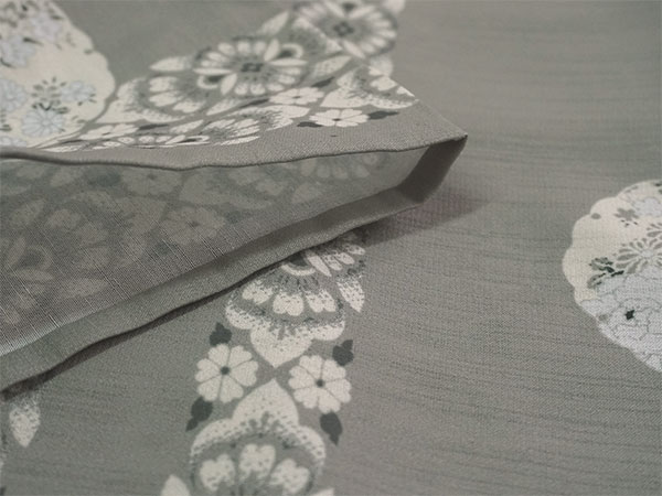 洗える着物 夏きもの 紗 コーディネートセット 4点 L グレー 更紗 縞