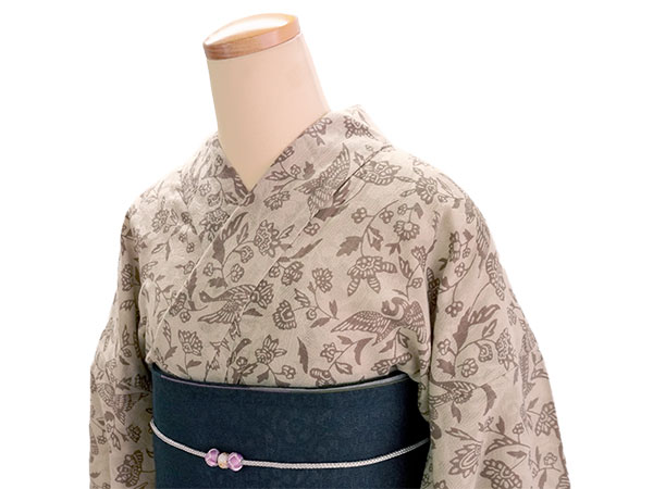 レディース 浴衣 単品 ブラウン 花 鳥 更紗 綿 からみ織 レース レディース 浴衣 単品 ブラウン 花 鳥 更紗 綿 からみ織 レース