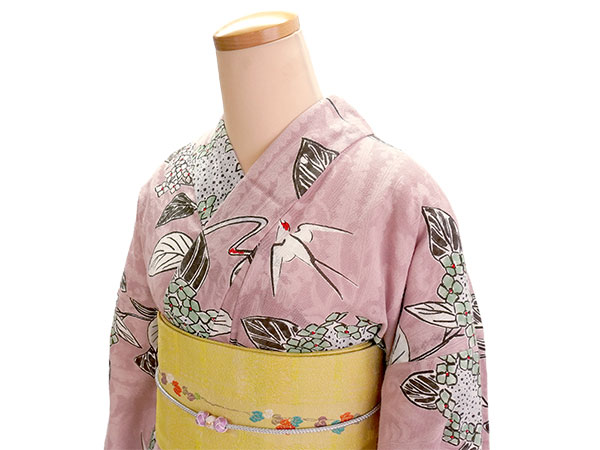 レディース 浴衣 単品 ピンク 紫陽花 つばめ 綿 からみ織 レース ひで