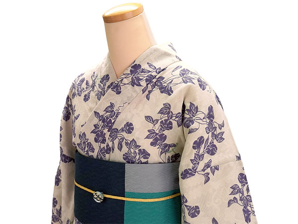 レディース 浴衣 単品 オフホワイト 朝顔 綿 からみ織 レース レディース 浴衣 単品 オフホワイト 朝顔 綿 からみ織 レース