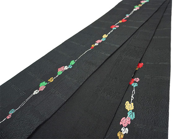 半幅帯 リバーシブル ブラック 蔦 刺繍 長尺 400cm ひでや工房 仕立て