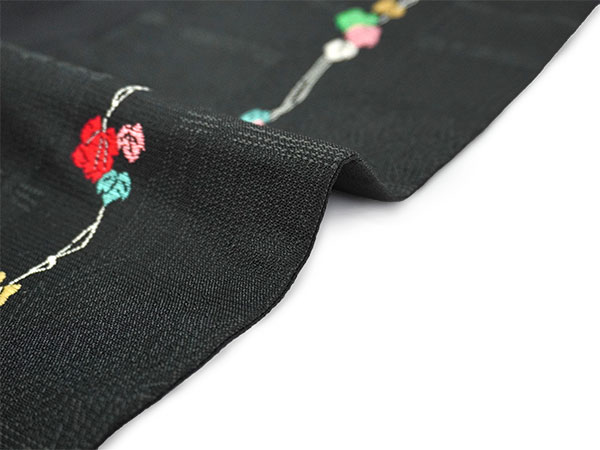 半幅帯 リバーシブル ブラック 蔦 刺繍 長尺 400cm ひでや工房 仕立て