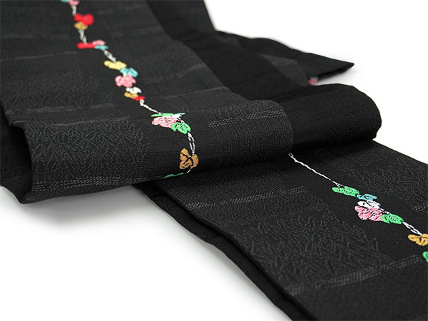 半幅帯 リバーシブル ブラック 蔦 刺繍 長尺 400cm ひでや工房 仕立て
