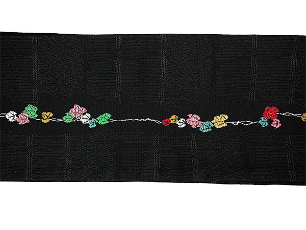 半幅帯 リバーシブル ブラック 蔦 刺繍 長尺 400cm ひでや工房 仕立て