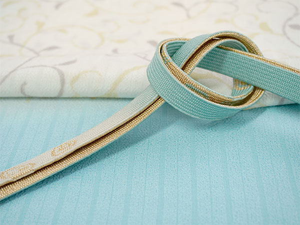 帯揚げ 帯締め セット 正絹 ブルー ブラウン 唐草 縞 帯あげ 水色 金