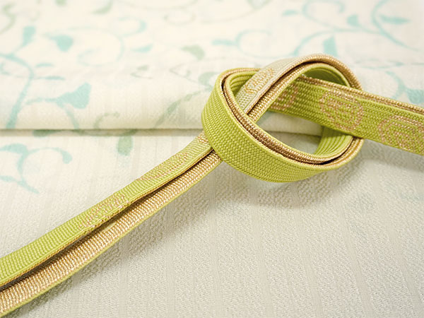 帯揚げ 帯締め セット 正絹 モスグレー グリーン 唐草 縞 帯あげ 黄緑