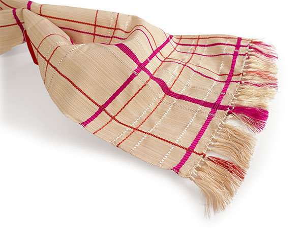 兵児帯 絹 米沢織 ベージュ ピンク 銀 チェ...の詳細画像4